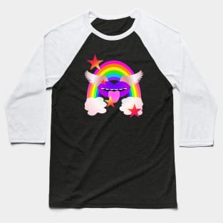 Groovy Winged Lips, Rainbow & Stars - PURPLE Baseball T-Shirt